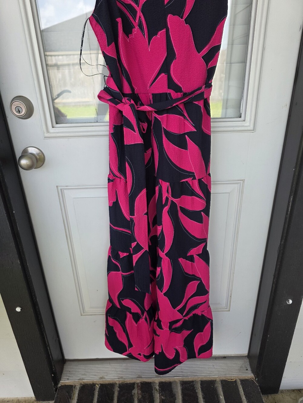 NWT DKNY $134 Pink Navy Floral Sleeveless Belted Maxi Dress Size 10 Wrap V-Neck - Picture 5 of 10